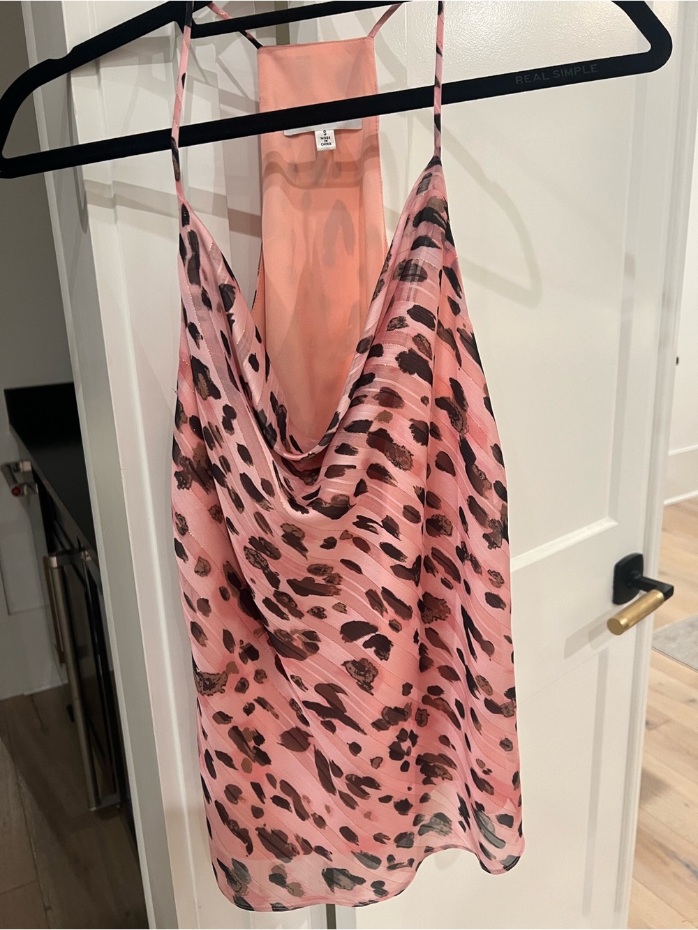 Milly Pink Leopard-Print Cowl Neck Silk Camisole